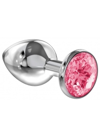 Большая серебристая анальная пробка Diamond Pink Sparkle Large с розовым кристаллом - 8 см. - Lola Games - купить с доставкой в Нижнем Новгороде