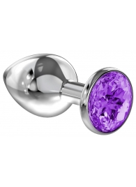 Большая серебристая анальная пробка Diamond Purple Sparkle Large с фиолетовым кристаллом - 8 см. - Lola Games - купить с доставкой в Нижнем Новгороде