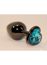 Чёрная пробка с голубым сердцем-кристаллом - 7 см. - 4sexdreaM - купить с доставкой в Нижнем Новгороде