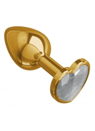 Золотистая анальная втулка с прозрачным кристаллом-сердцем - 7 см. - Джага-Джага - купить с доставкой в Нижнем Новгороде