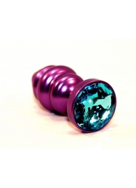 Фиолетовая рифленая пробка с голубым кристаллом - 7,3 см. - 4sexdreaM - купить с доставкой в Нижнем Новгороде
