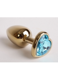 Золотистая анальная пробка с голубым кристаллом-сердцем - 9 см. - 4sexdreaM - купить с доставкой в Нижнем Новгороде