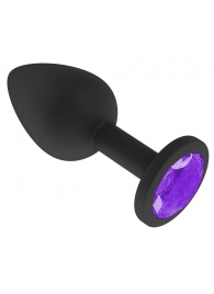Чёрная анальная втулка с фиолетовым кристаллом - 7,3 см. - Джага-Джага - купить с доставкой в Нижнем Новгороде