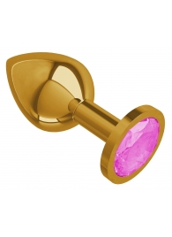 Золотистая средняя пробка с розовым кристаллом - 8,5 см. - Джага-Джага - купить с доставкой в Нижнем Новгороде