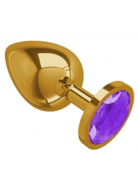 Золотистая большая анальная пробка с фиолетовым кристаллом - 9,5 см. - Джага-Джага - купить с доставкой в Нижнем Новгороде