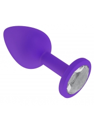 Фиолетовая силиконовая пробка с прозрачным кристаллом - 7,3 см. - Джага-Джага - купить с доставкой в Нижнем Новгороде
