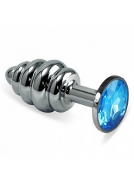 Серебристая фигурная анальная пробка с голубым кристаллом - 8,5 см. - 4sexdreaM - купить с доставкой в Нижнем Новгороде