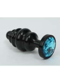 Черная фигурная анальная пробка с голубым кристаллом - 8,2 см. - 4sexdreaM - купить с доставкой в Нижнем Новгороде