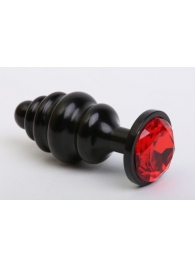 Черная фигурная анальная пробка с красным кристаллом - 8,2 см. - 4sexdreaM - купить с доставкой в Нижнем Новгороде