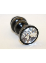Черная фигурная анальная пробка с прозрачным кристаллом - 7,3 см. - 4sexdreaM - купить с доставкой в Нижнем Новгороде