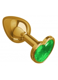 Золотистая анальная втулка с зеленым кристаллом-сердцем - 7 см. - Джага-Джага - купить с доставкой в Нижнем Новгороде