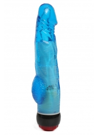Голубой вибратор-реалистик с мошонкой и подсветкой - 21,5 см. - 4sexdreaM