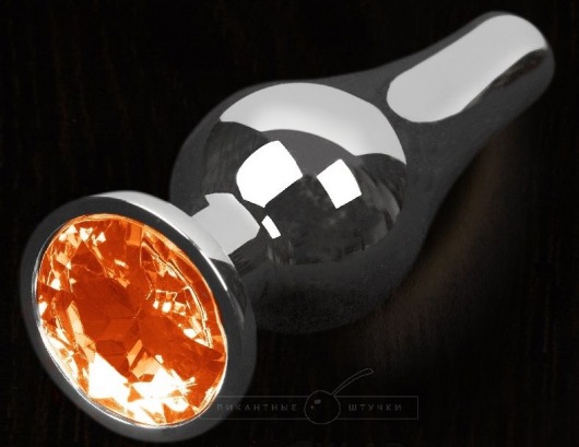Серая анальная пробка с оранжевым кристаллом - 8,5 см. - Пикантные штучки - купить с доставкой в Нижнем Новгороде