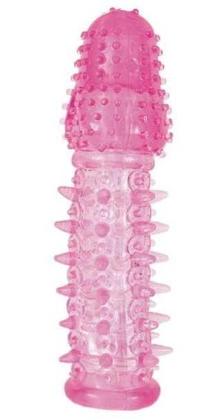 Закрытая насадка розового цвета с шипами и точками - 13,5 см. - Toyfa Basic - в Нижнем Новгороде купить с доставкой
