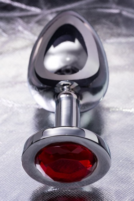 Большая серебристая анальная втулка с красным кристаллом - 8,5 см. - ToyFa - купить с доставкой в Нижнем Новгороде
