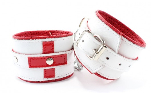 Бело-красные кожаные наручники для медсестры - БДСМ Арсенал - купить с доставкой в Нижнем Новгороде