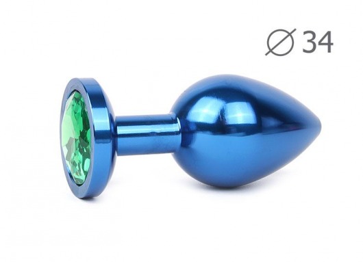 Коническая синяя анальная втулка с зеленым кристаллом - 8,2 см. - Anal Jewelry Plug - купить с доставкой в Нижнем Новгороде