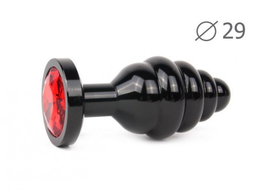 Коническая ребристая черная анальная втулка с красным кристаллом - 7,1 см. - Anal Jewelry Plug - купить с доставкой в Нижнем Новгороде