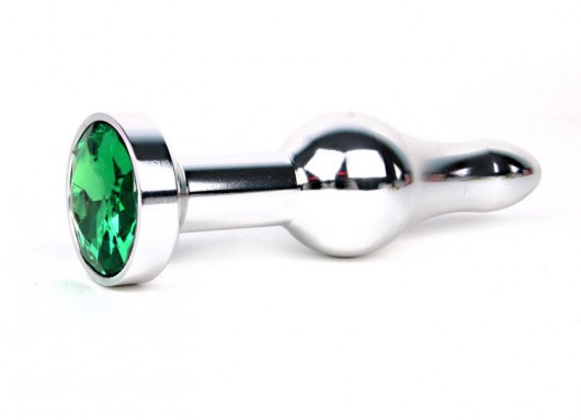 Удлиненная шарикообразная серебристая анальная втулка с зеленым кристаллом - 10,3 см. - Anal Jewelry Plug - купить с доставкой в Нижнем Новгороде