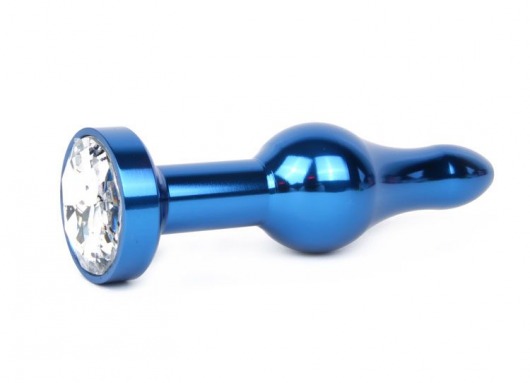 Удлиненная шарикообразная синяя анальная втулка с прозрачным кристаллом - 10,3 см. - Anal Jewelry Plug - купить с доставкой в Нижнем Новгороде