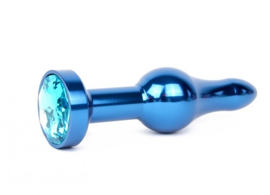 Удлиненная шарикообразная синяя анальная втулка с голубым кристаллом - 10,3 см. - Anal Jewelry Plug - купить с доставкой в Нижнем Новгороде