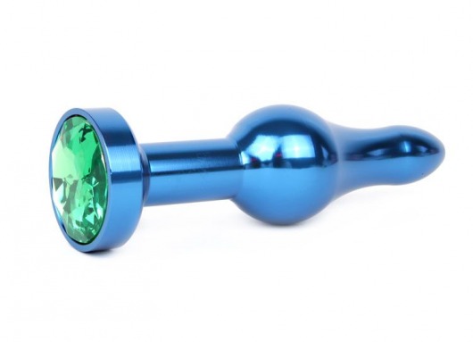 Удлиненная шарикообразная синяя анальная втулка с зеленым кристаллом - 10,3 см. - Anal Jewelry Plug - купить с доставкой в Нижнем Новгороде