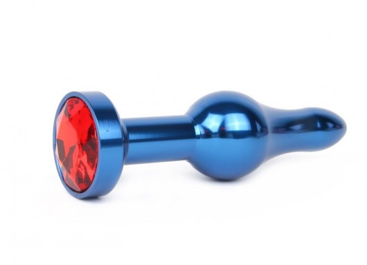 Удлиненная шарикообразная синяя анальная втулка с красным кристаллом - 10,3 см. - Anal Jewelry Plug - купить с доставкой в Нижнем Новгороде