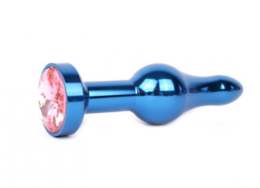 Удлиненная шарикообразная синяя анальная втулка с розовым кристаллом - 10,3 см. - Anal Jewelry Plug - купить с доставкой в Нижнем Новгороде