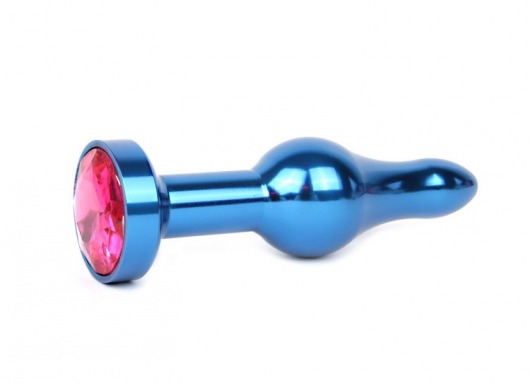 Удлиненная шарикообразная синяя анальная втулка с малиновым кристаллом - 10,3 см. - Anal Jewelry Plug - купить с доставкой в Нижнем Новгороде