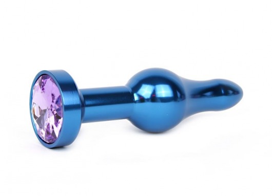 Удлиненная шарикообразная синяя анальная втулка с сиреневым кристаллом - 10,3 см. - Anal Jewelry Plug - купить с доставкой в Нижнем Новгороде