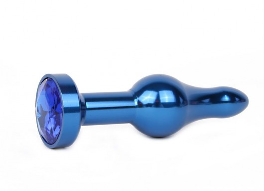 Удлиненная шарикообразная синяя анальная втулка с синим кристаллом - 10,3 см. - Anal Jewelry Plug - купить с доставкой в Нижнем Новгороде