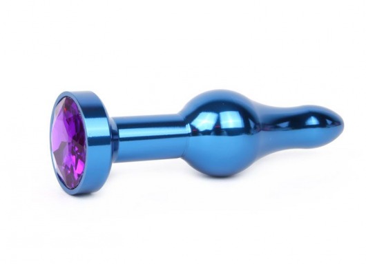 Удлиненная шарикообразная синяя анальная втулка с кристаллом фиолетового цвета - 10,3 см. - Anal Jewelry Plug - купить с доставкой в Нижнем Новгороде