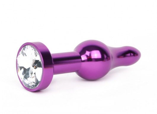 Удлиненная шарикообразная фиолетовая анальная втулка с прозрачным кристаллом - 10,3 см. - Anal Jewelry Plug - купить с доставкой в Нижнем Новгороде