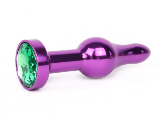 Удлиненная шарикообразная фиолетовая анальная втулка с зеленым кристаллом - 10,3 см. - Anal Jewelry Plug - купить с доставкой в Нижнем Новгороде
