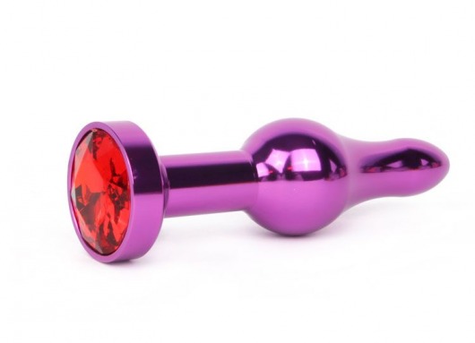 Удлиненная шарикообразная фиолетовая анальная втулка с красным кристаллом - 10,3 см. - Anal Jewelry Plug - купить с доставкой в Нижнем Новгороде