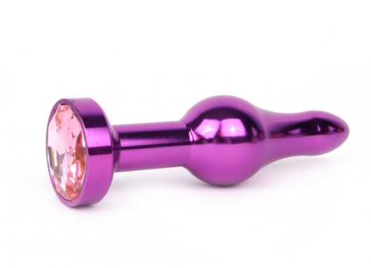Удлиненная шарикообразная фиолетовая анальная втулка с розовым кристаллом - 10,3 см. - Anal Jewelry Plug - купить с доставкой в Нижнем Новгороде