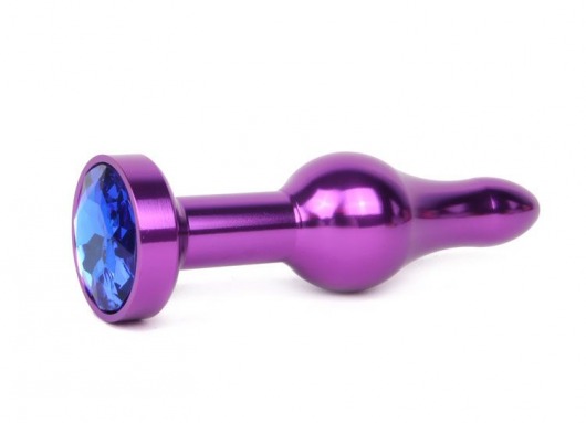Удлиненная шарикообразная фиолетовая анальная втулка с синим кристаллом - 10,3 см. - Anal Jewelry Plug - купить с доставкой в Нижнем Новгороде