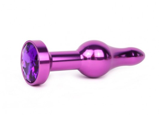 Удлиненная шарикообразная фиолетовая анальная втулка с кристаллом фиолетового цвета - 10,3 см. - Anal Jewelry Plug - купить с доставкой в Нижнем Новгороде