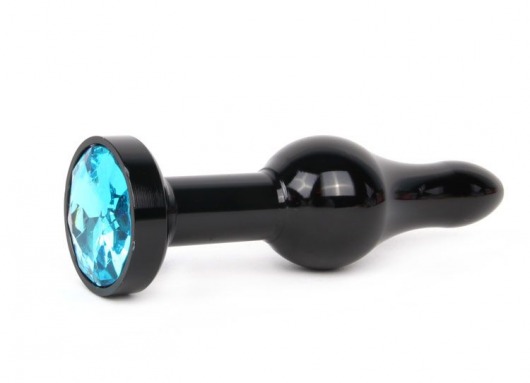 Удлиненная шарикообразная черная анальная втулка с голубым кристаллом - 10,3 см. - Anal Jewelry Plug - купить с доставкой в Нижнем Новгороде