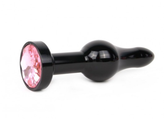 Удлиненная шарикообразная черная анальная втулка с розовым кристаллом - 10,3 см. - Anal Jewelry Plug - купить с доставкой в Нижнем Новгороде