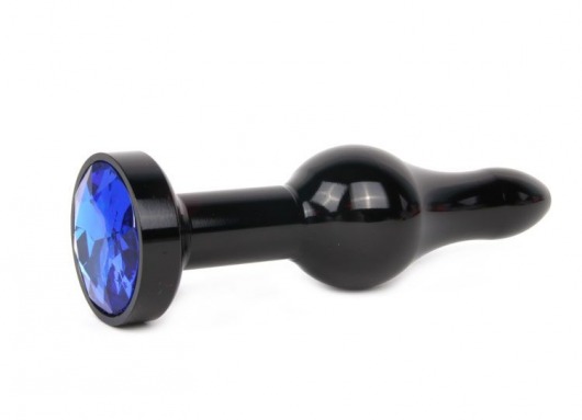 Удлиненная шарикообразная черная анальная втулка с синим кристаллом - 10,3 см. - Anal Jewelry Plug - купить с доставкой в Нижнем Новгороде