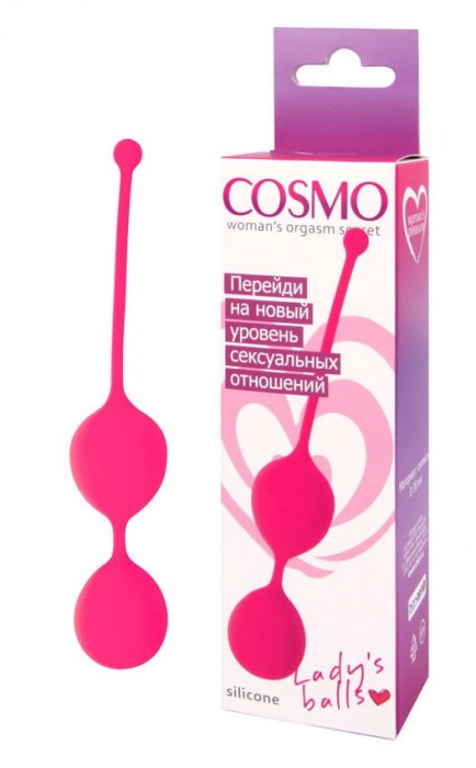 Розовые двойные вагинальные шарики Cosmo с хвостиком для извлечения - Bior toys