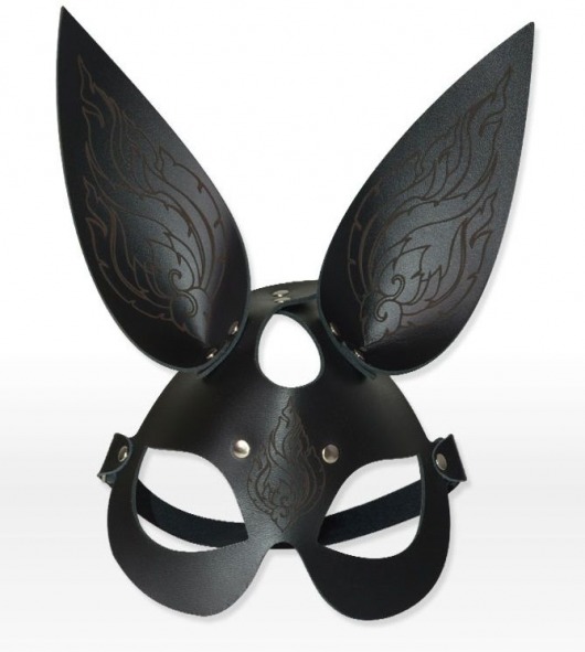 Чёрная кожаная маска с длинными ушками и эффектом тату - Sitabella - купить с доставкой в Нижнем Новгороде