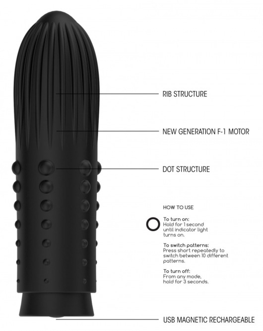 Черная вибропуля Turbo Rechargeable Bullet Lush - 9,8 см. - Shots Media BV