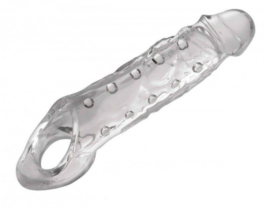 Прозразная закрытая насадка на пенис с поддержкой мошонки Clearly Ample Penis Enhancer - 22 см. - XR Brands - в Нижнем Новгороде купить с доставкой