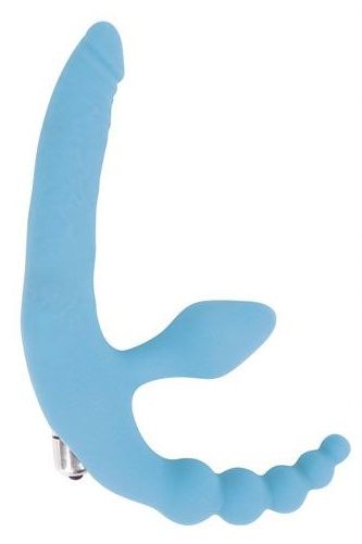 Голубой безремневой страпон с анальным отростком и вибрацией - 15 см. - Bior toys - купить с доставкой в Нижнем Новгороде