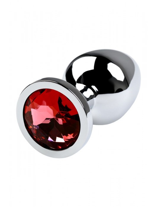 Серебристая коническая анальная пробка с красным кристаллом - 8 см. - ToyFa - купить с доставкой в Нижнем Новгороде