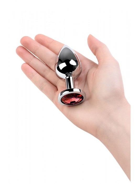 Серебристая коническая анальная пробка с красным кристаллом - 8 см. - ToyFa - купить с доставкой в Нижнем Новгороде