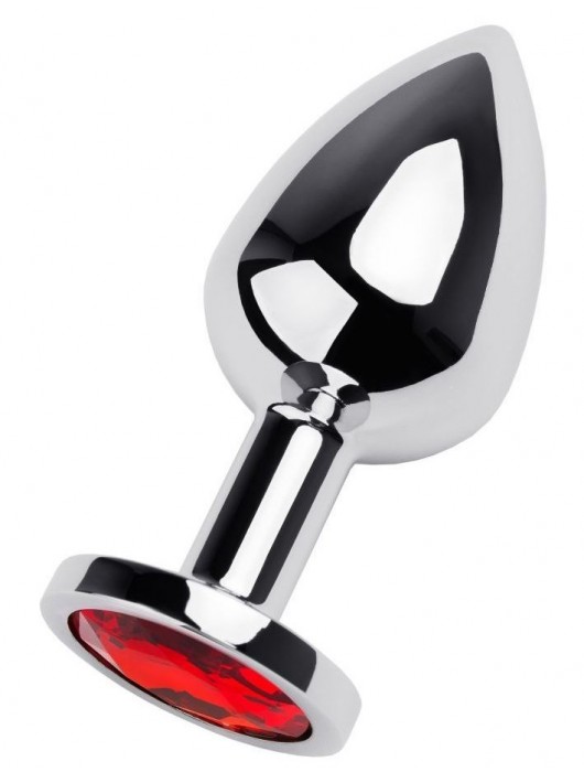 Серебристая коническая анальная пробка с красным кристаллом - 8 см. - ToyFa - купить с доставкой в Нижнем Новгороде