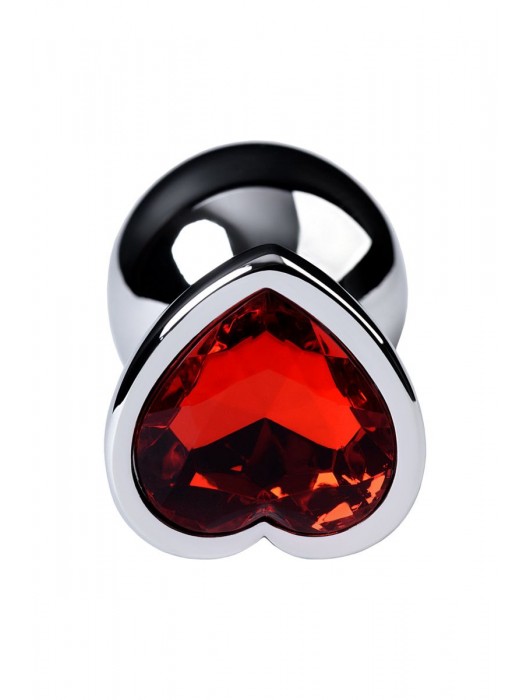 Серебристая коническая анальная пробка с красным кристаллом-сердечком - 7 см. - ToyFa - купить с доставкой в Нижнем Новгороде